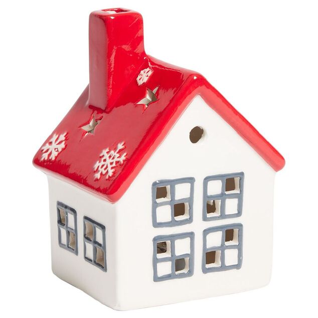 Maisonnette lumineuse 1LED c&eacute;ramique rouge et blanc H12cm
