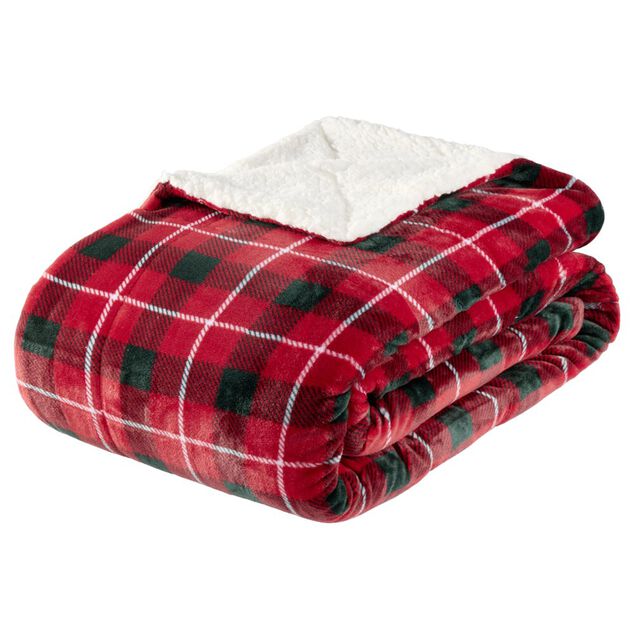 Plaid pilou XL imprim&eacute; motif jacquard L200X180 cm (2 mod&egrave;les rouge ou beige)
