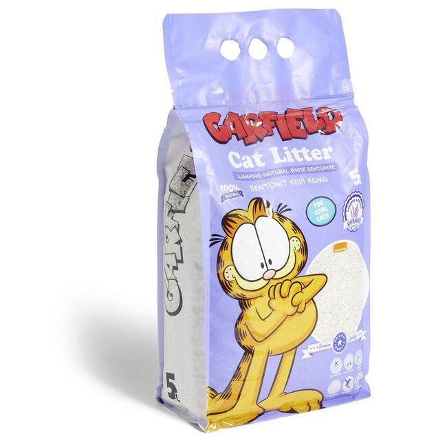 Liti&egrave;re naturelle pour chat Garfield senteur lavande bentonite 5kg