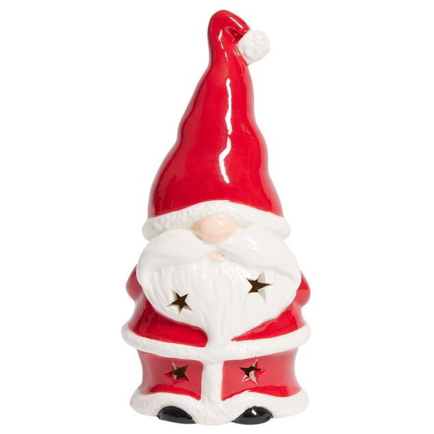 P&egrave;re No&euml;l lumineux 1LED c&eacute;ramique rouge et blanc H15,5cm