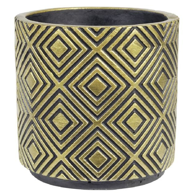 Cache pot ciment noir et dor&eacute; 10,7xH10,7cm