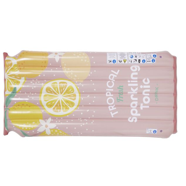 Matelas gonflable piscine Tropical Fresh motif citron rose et jaune 90x180cm