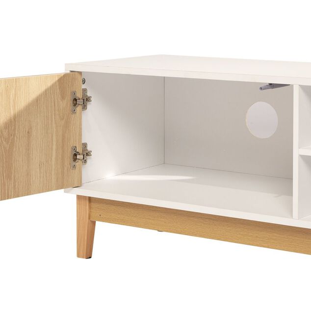 Meuble TV Lida 2 niches 1 porte en bois naturel et blanc