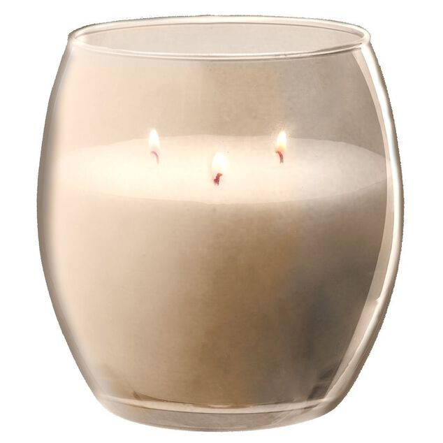 Bougie XL dans verre color&eacute; beige senteur jasmin orchid&eacute;e 36H