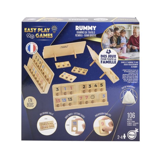 Jeu de rummy en bois 106 pi&egrave;ces avec sac de rangement