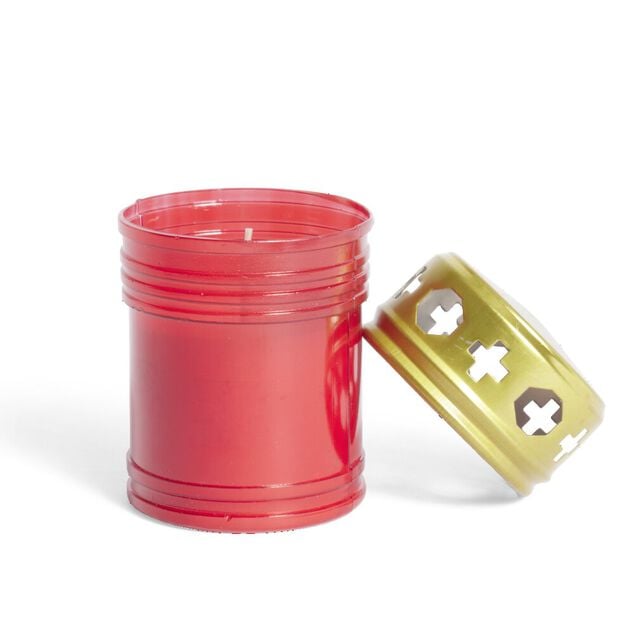 Bougie fun&eacute;raire rouge et dor&eacute; &Oslash;6xH10cm