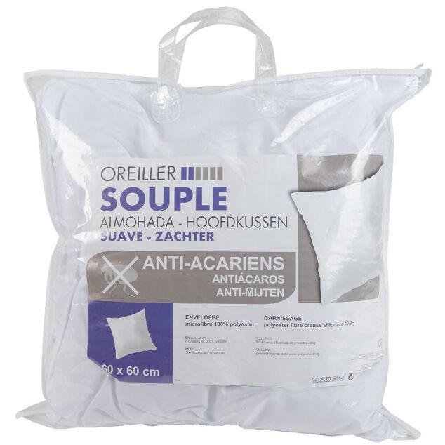 Oreiller souple blanc carr&eacute; anti acariens