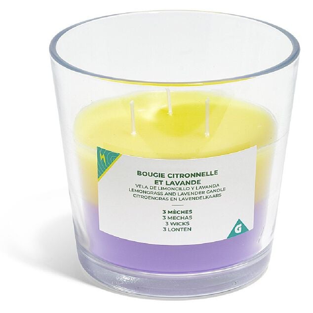 Bougie 3 m&egrave;ches citronnelle et lavande