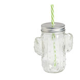 Gobelet 460ml forme cactus avec paille verre transparent