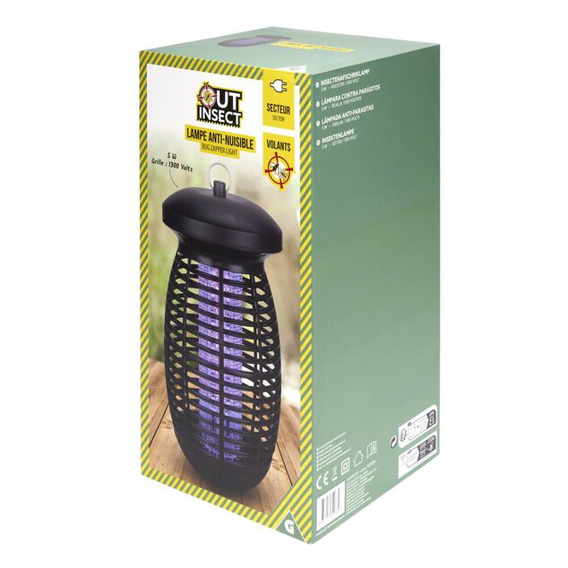 Lampe anti-nuisible plastique noir et acier 5W 1300V  &Oslash;16,5xH32,5cm