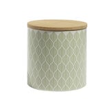 Pot de conservation 500ml gr&egrave;s motifs arrondis couvercle bambou &Oslash;10xH10cm