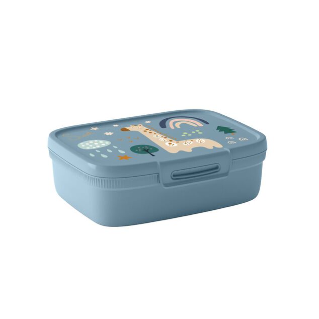 Lunchbox bo&icirc;te &agrave; go&ucirc;ter 1,8L compartiment&eacute;e motif girafe plastique bleu 22x17xH7cm