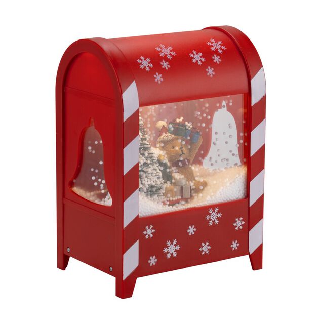 Bo&icirc;te aux lettres anim&eacute;e int&eacute;rieur P&egrave;re No&euml;l et sapin avec neige 13x9,5xH19cm