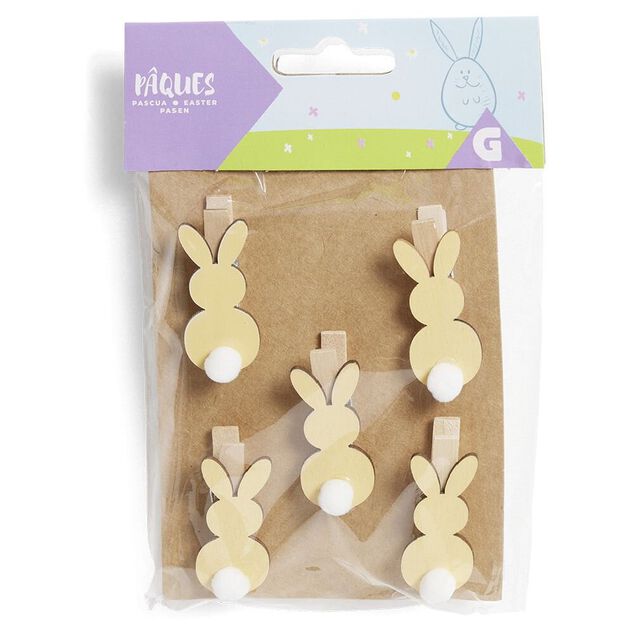 Lot de 5 pinces en bois forme lapin