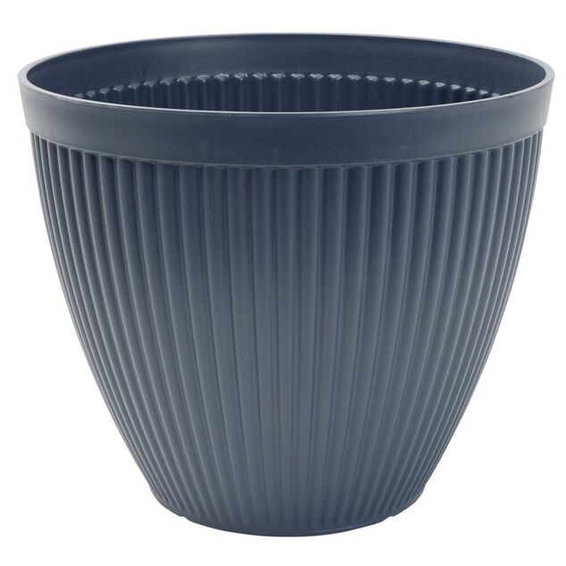 Cache pot plastique rainur&eacute; gris &Oslash;35xH29cm
