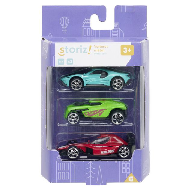 Voiture m&eacute;tal &eacute;chelle 1/64 multicolore x3