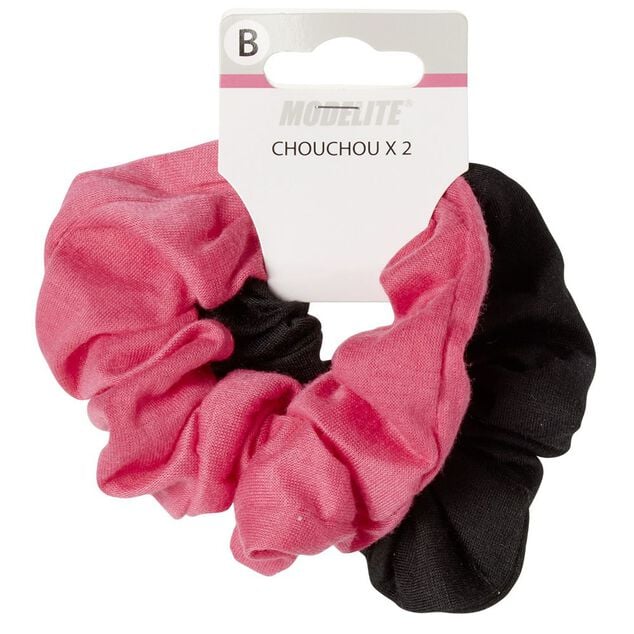Chouchou en maille rose noir x2