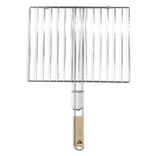 Grille double barbecue 60x40cm m&eacute;tal et bois