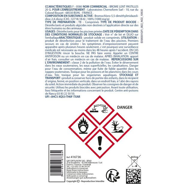 Brome galets d&eacute;sinfectant pastilles 20g Aquaway 1kg