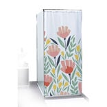 Rideau de douche motif floral et feuillage bleu vert rouge 180x200cm