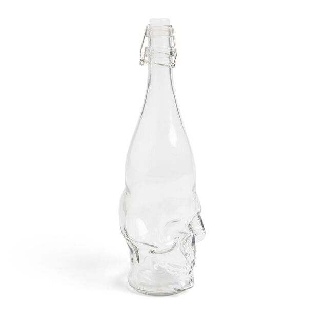 Bouteille Halloween 1L en verre forme t&ecirc;te de mort noire