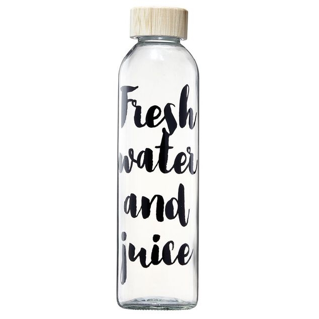 Bouteille en verre inscription noire avec bouchon en bambou 730 ml