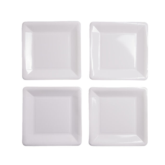 Plateau de pr&eacute;sentation carr&eacute; x4 en carton m&eacute;tallis&eacute; blanc 23x23cm