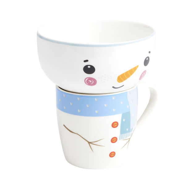 Ensemble mug 355ml avec bol 520ml porcelaine motif bonhomme de neige