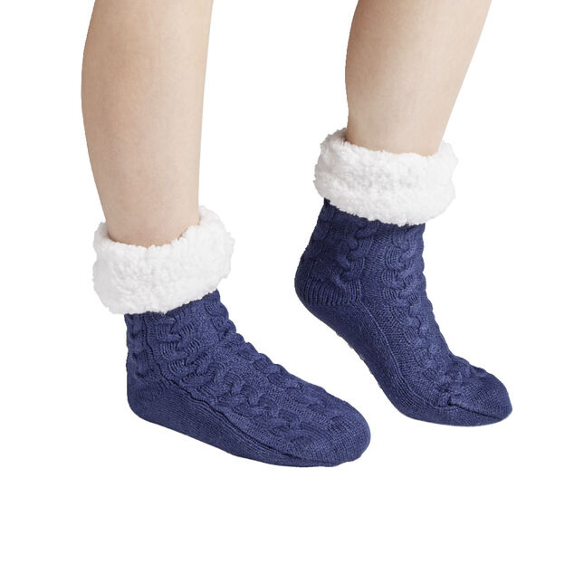 Chaussettes d'int&eacute;rieur doubl&eacute;es peluche bleu marine TU