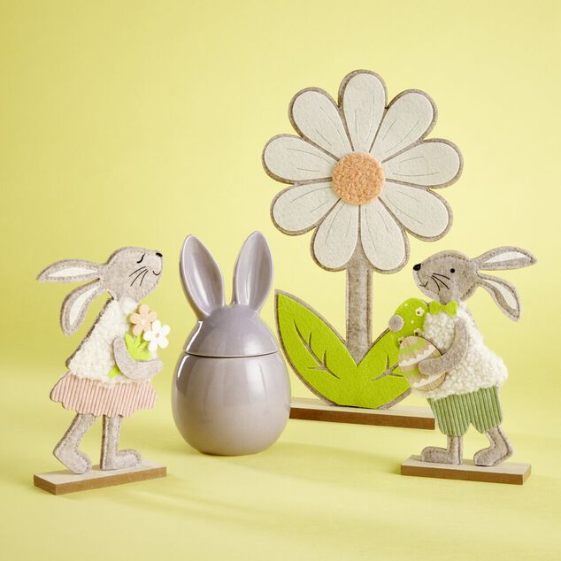 Bougie d&eacute;corative forme lapin c&eacute;ramique grise &Oslash;9xH16cm