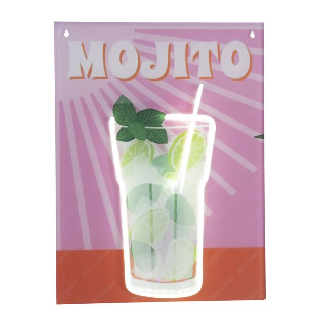 Tableau rectangulaire MOJITO avec verre contour n&eacute;on 32x43cm