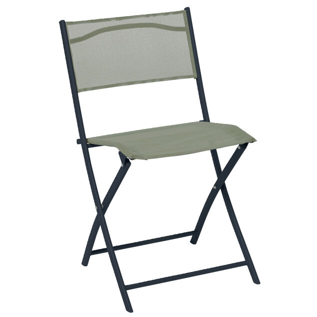 Chaise de jardin pliante London m&eacute;tal textil&egrave;ne vert 45x50xH81cm