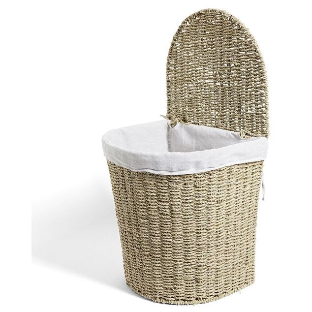 Coffre &agrave; linge jonc de mer beige 43L 36xH40x30cm
