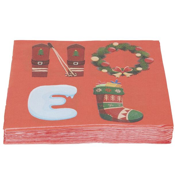Serviette en papier 4 plis X20 pcs imprim&eacute; motif No&euml;l 33X33 cm rouge