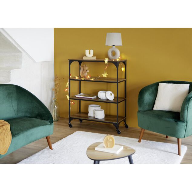 Étagère sur pieds Detroit métal bois noir et marron 80x35xH102,5 cm