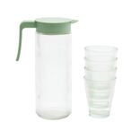 Pichet en verre et plastique vert avec 4 verres