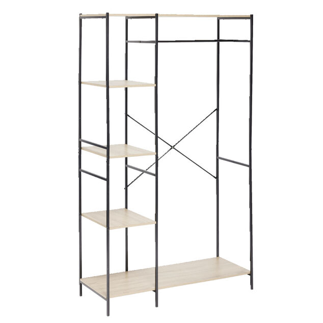 Penderie dressing 4 niveaux m&eacute;tal et bois 90x40xH165cm