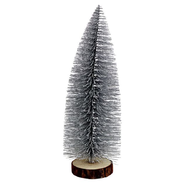 Sapin d&eacute;coratif &agrave; poser argent&eacute; ou bleu &Oslash;9xH24cm