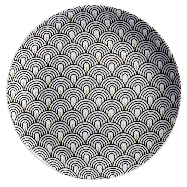 Assiette &agrave; dessert motif vague japonaise gris &Oslash;19cm