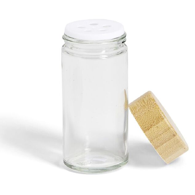 Pot à épice en verre et couvercle bambou Ø4,7xH9,8cm