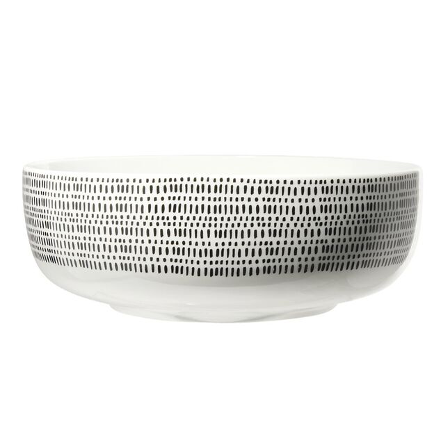 Saladier bas en porcelaine int&eacute;rieur uni, ext&eacute;rieur d&eacute;cor&eacute; &Oslash;23xH8cm