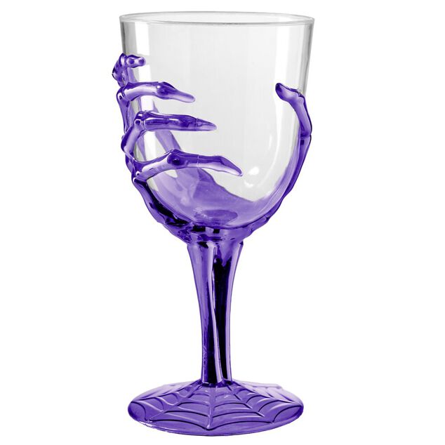 Verre &agrave; pied Halloween main squelette H18cm (2 mod&egrave;les noir ou violet)
