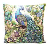Housse de coussin velours recto &agrave; motif paon 45x45cm