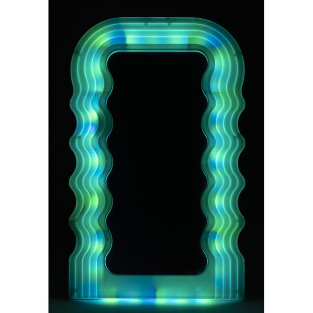 Miroir LED 4 couleurs bords ondul&eacute;s avec t&eacute;l&eacute;commande