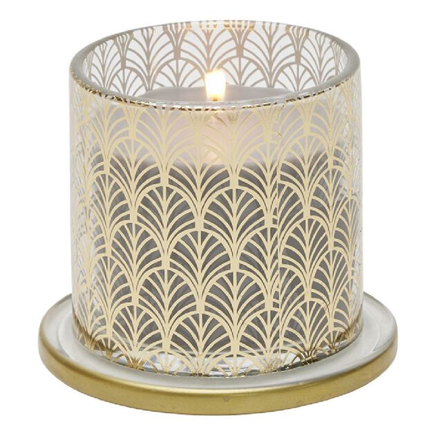 Bougie parfum&eacute;e grise sous cloche transparent dor&eacute;