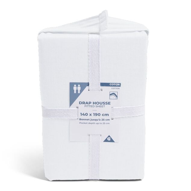 Drap housse 140x190cm 100% coton blanc