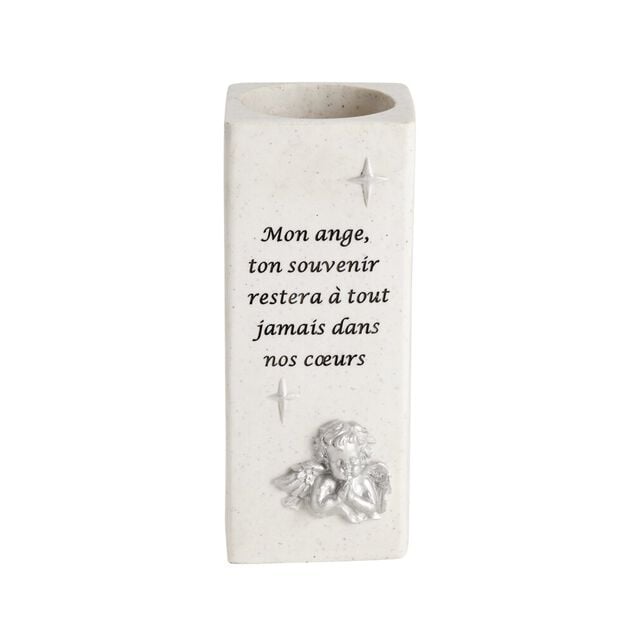 Vase carr&eacute; avec ange et texte &Oslash;10xH25,5cm