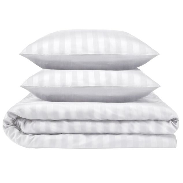 Parure de lit 2 personnes 260x240cm satinée à rayures (2 modèles noir ou blanc)