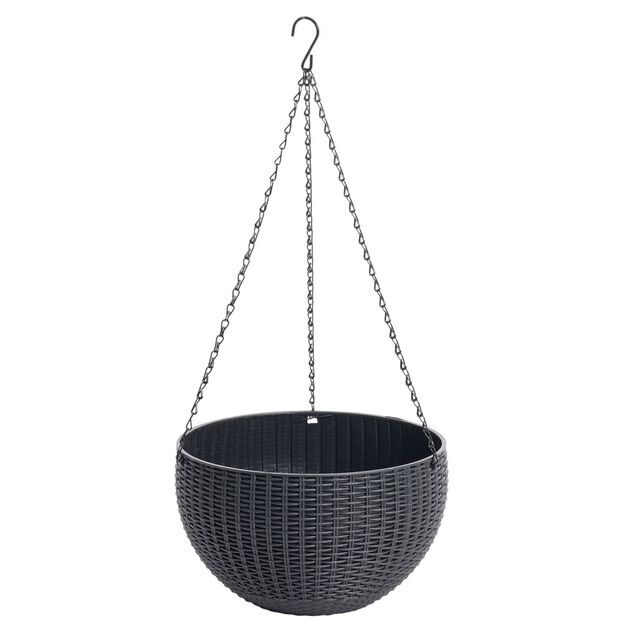 Pot de fleur rond &agrave; suspendre plastique noir &Oslash;26xH66cm