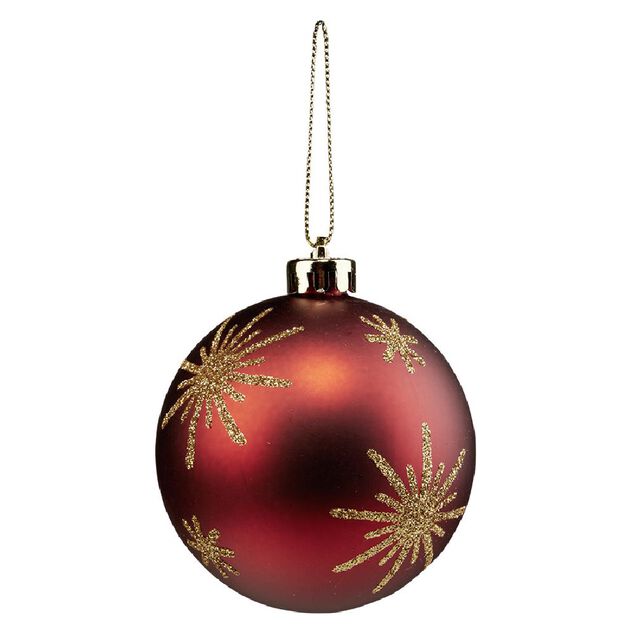 Boule de Noël motif flocon marron pailleté doré Ø8cm